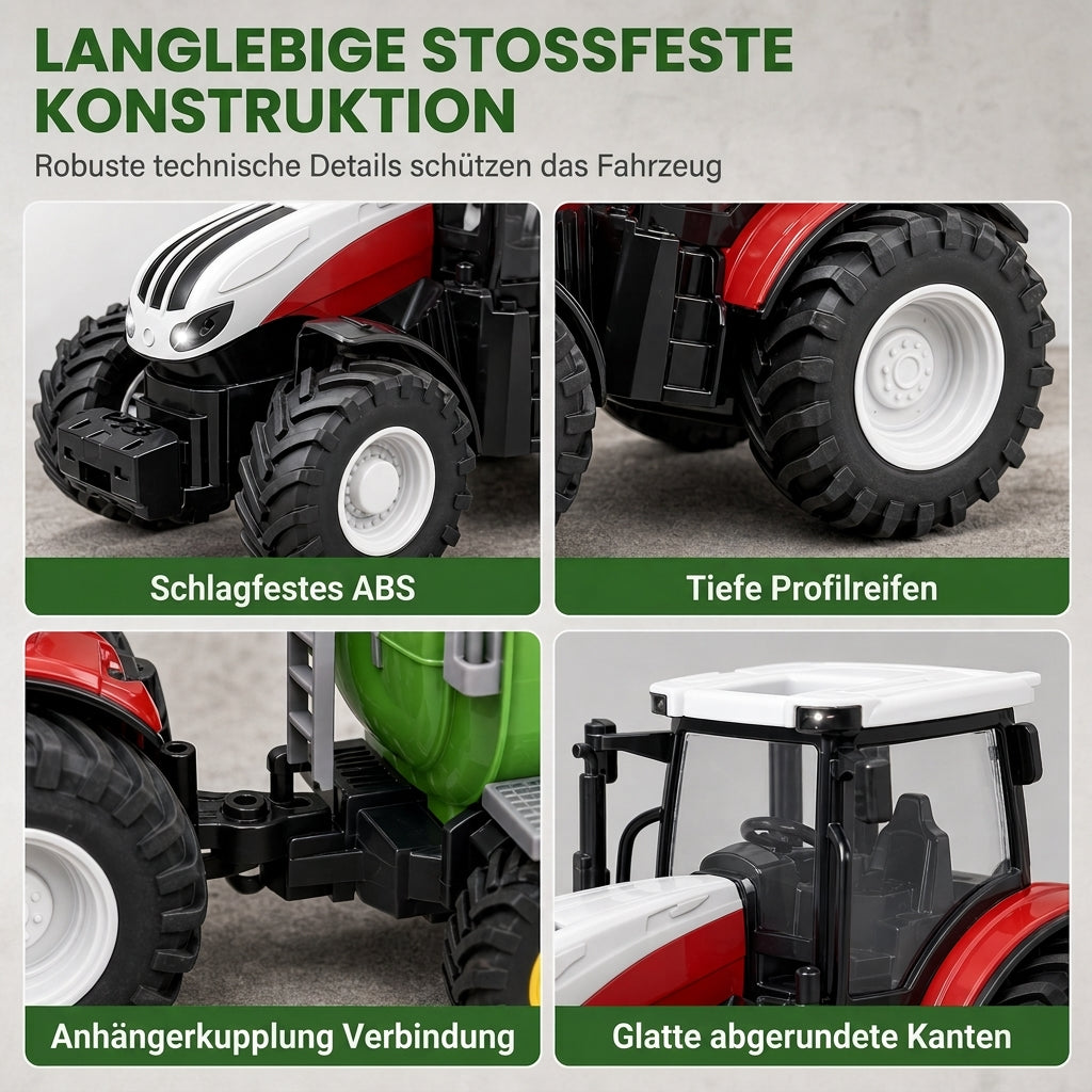 🚜✨Grote speelgoedset voor kinderen: boerderijtractor met aanhanger en accessoires, een op wrijving werkend en op afstand bestuurbare bouwvoertuig voor jongens
