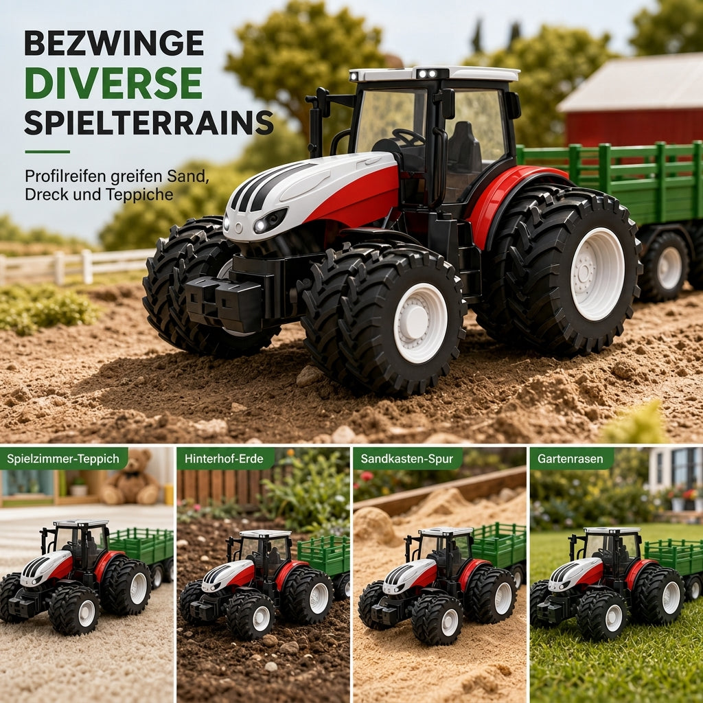 🚜✨Grote speelgoedset voor kinderen: boerderijtractor met aanhanger en accessoires, een op wrijving werkend en op afstand bestuurbare bouwvoertuig voor jongens