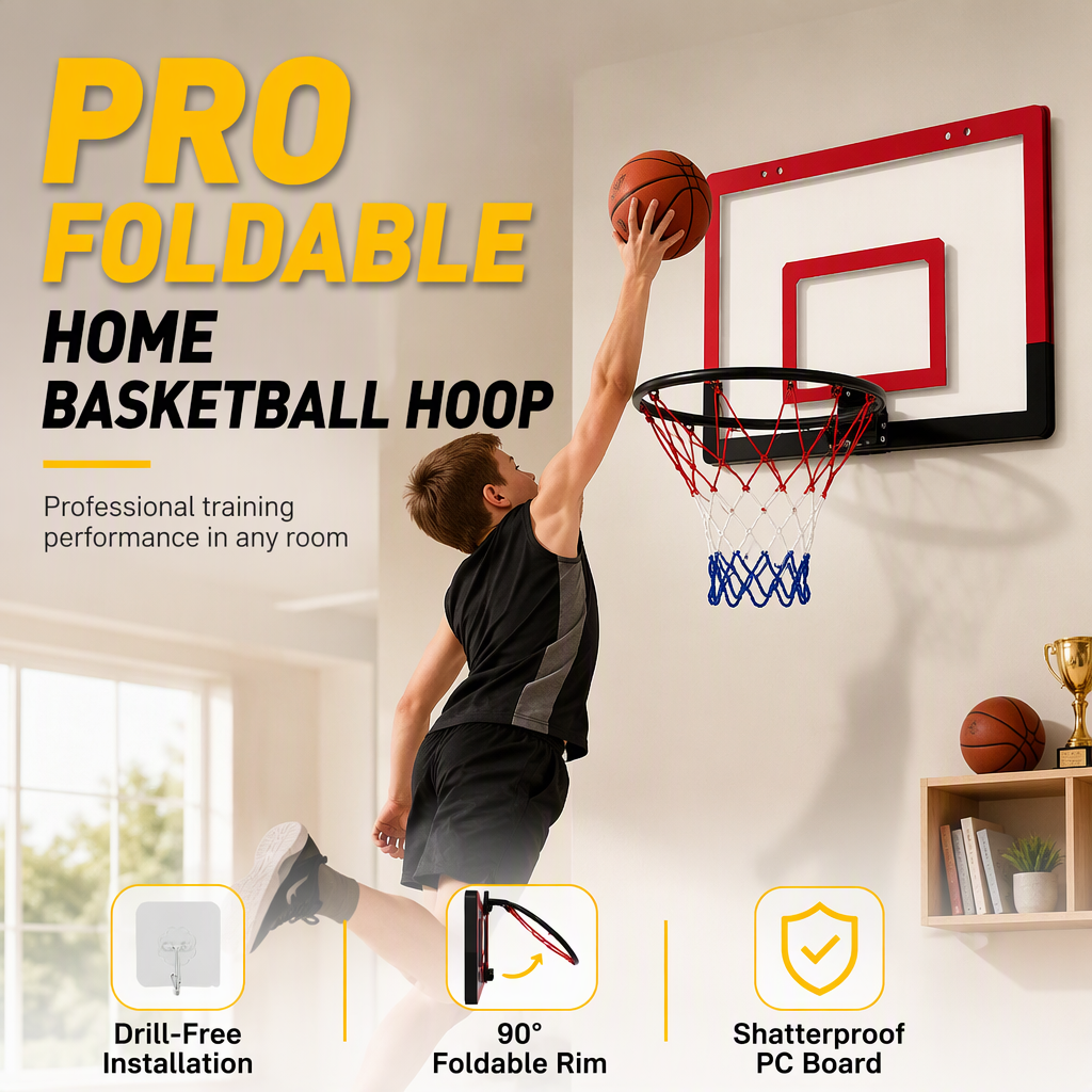 🏀Speelset met aan de muur te bevestigen, opvouwbare basketbalring voor kinderen, zonder boren, voor binnen en buiten