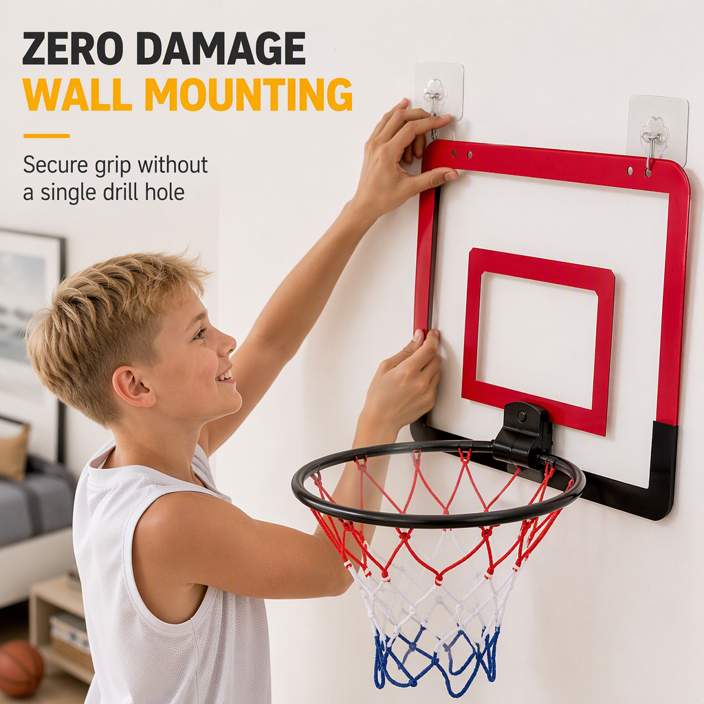 🏀Speelset met aan de muur te bevestigen, opvouwbare basketbalring voor kinderen, zonder boren, voor binnen en buiten