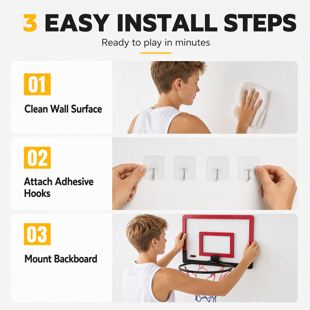 🏀Speelset met aan de muur te bevestigen, opvouwbare basketbalring voor kinderen, zonder boren, voor binnen en buiten