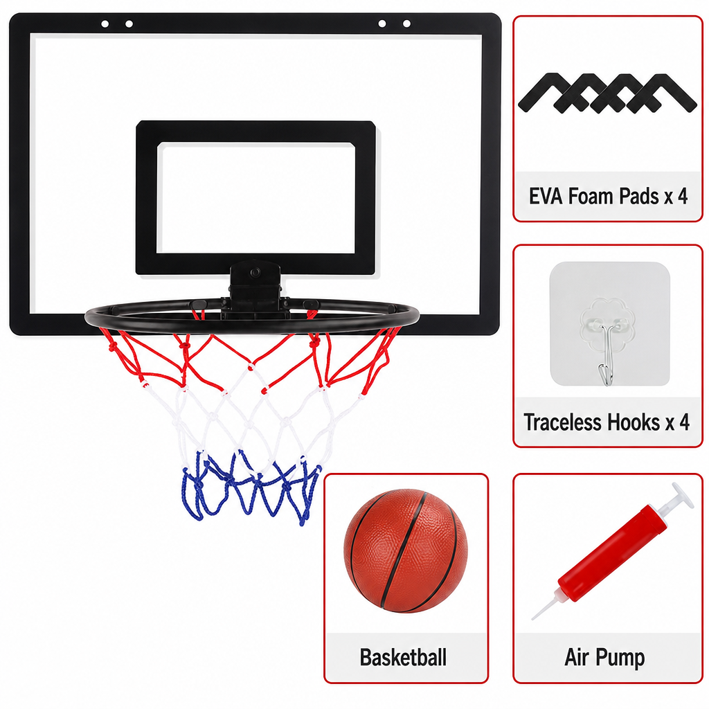 🏀Speelset met aan de muur te bevestigen, opvouwbare basketbalring voor kinderen, zonder boren, voor binnen en buiten