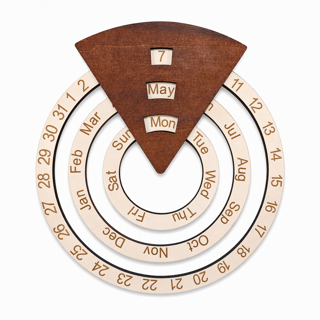 📅 Draaibare houten wandkalender voor altijd - Ronde decoratie