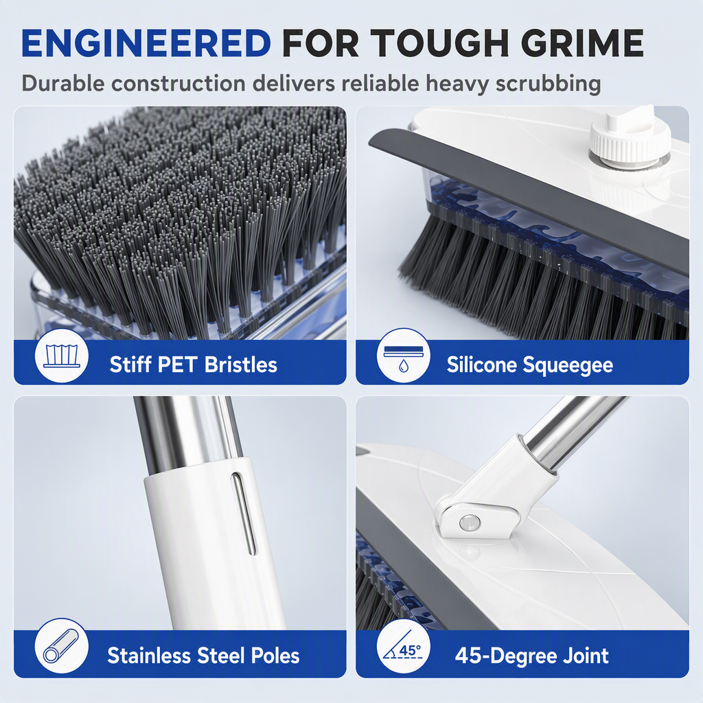 🧹✨ 3-in-1 vloerborstel met vloeistofdispenser – schrobben, schrapen, afstrijken en pincet, lange steel, stijve borstelharen – voor een grondige reiniging van elke vloer. 💪