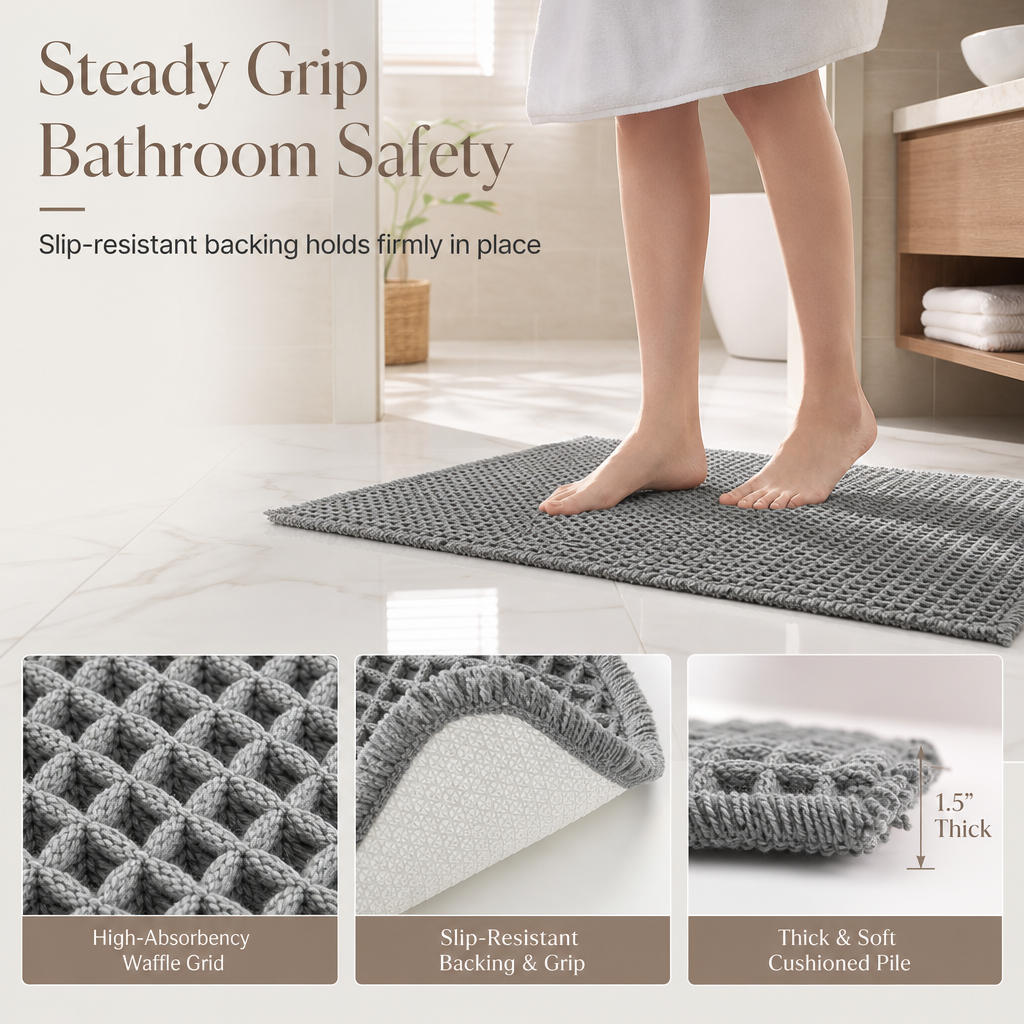 🧼Antislip, waterabsorberende badkamermat met wafelstructuur