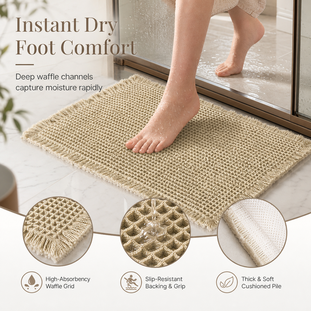 🧼Antislip, waterabsorberende badkamermat met wafelstructuur