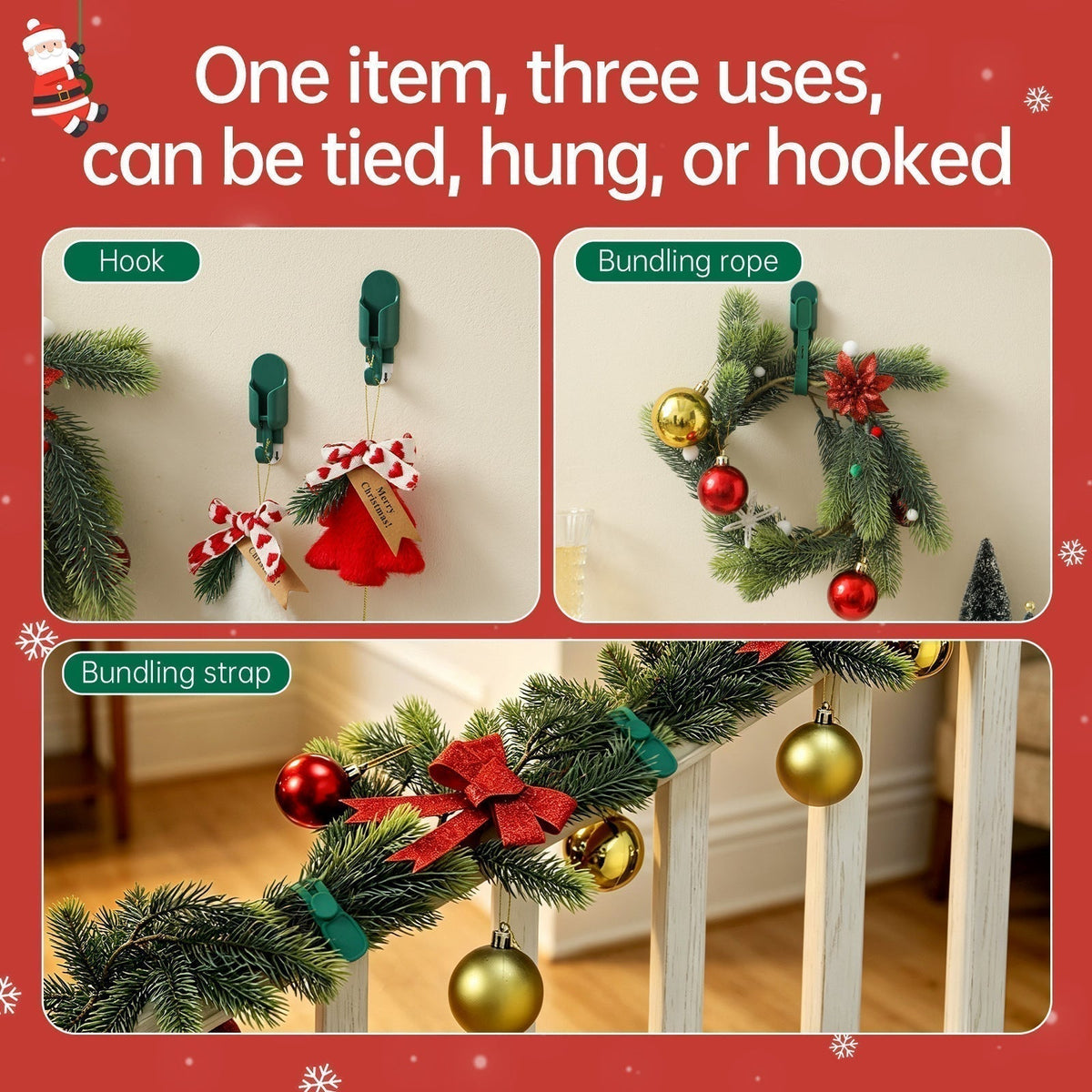 📢📢50% KORTING !! ⏰ Siliconen kerstkransbandjes en -haken (5 stuks) – Bevestig je kransen en slingers moeiteloos🎅