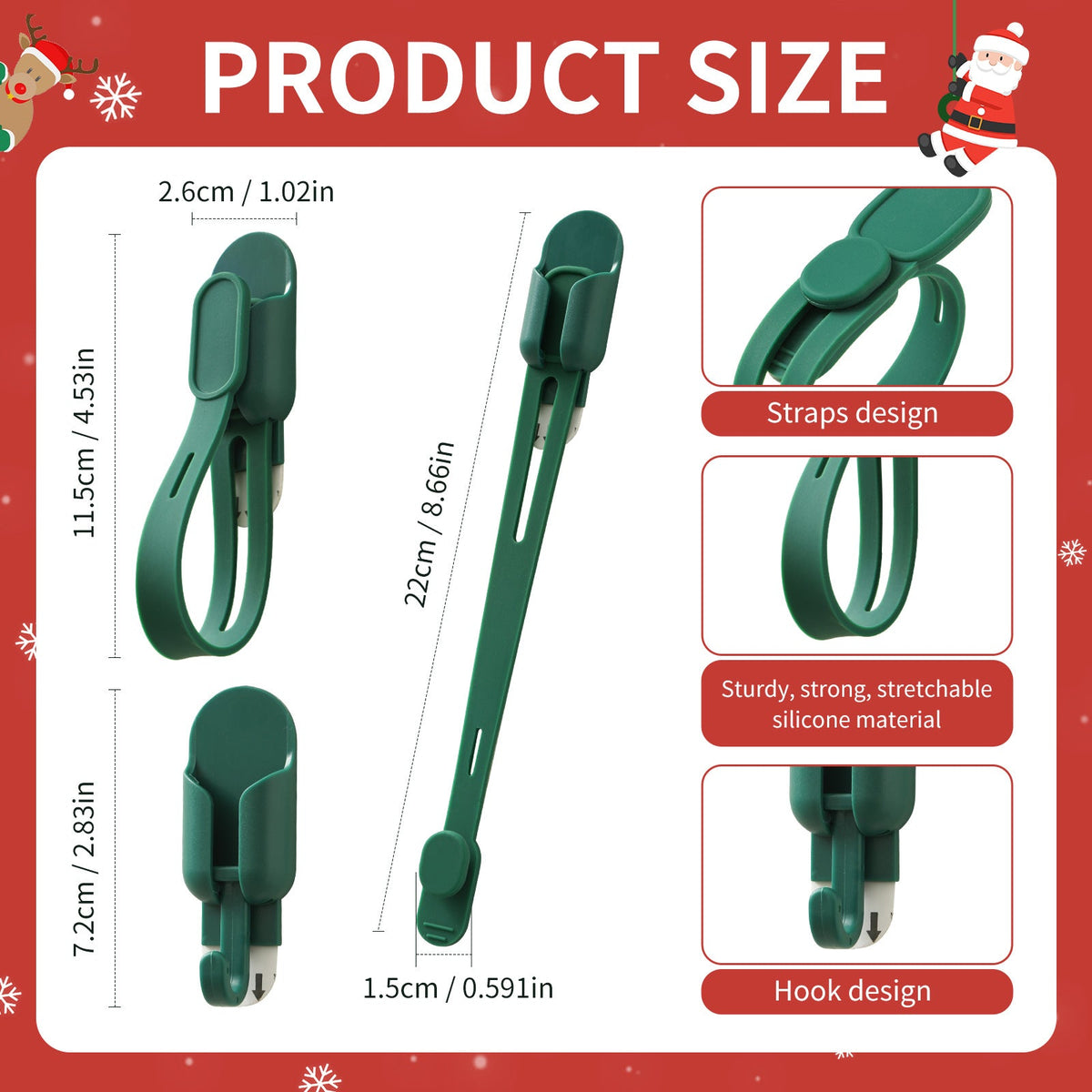 📢📢50% KORTING !! ⏰ Siliconen kerstkransbandjes en -haken (5 stuks) – Bevestig je kransen en slingers moeiteloos🎅