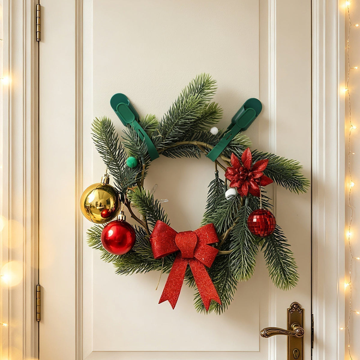 📢📢50% KORTING !! ⏰ Siliconen kerstkransbandjes en -haken (5 stuks) – Bevestig je kransen en slingers moeiteloos🎅