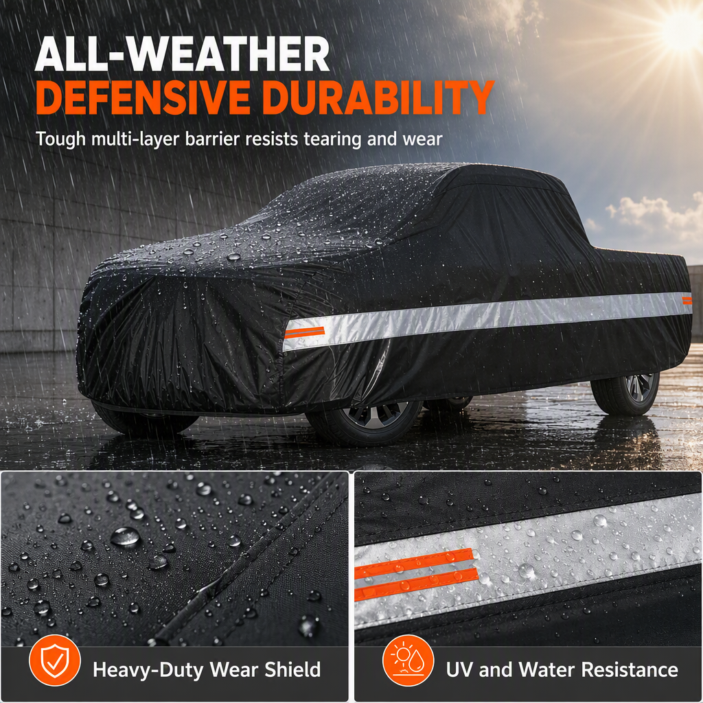 🚗190T polyester taffeta afdekhoes voor pick-uptrucks voor buitengebruik – waterdicht, zonwerend en stofdicht