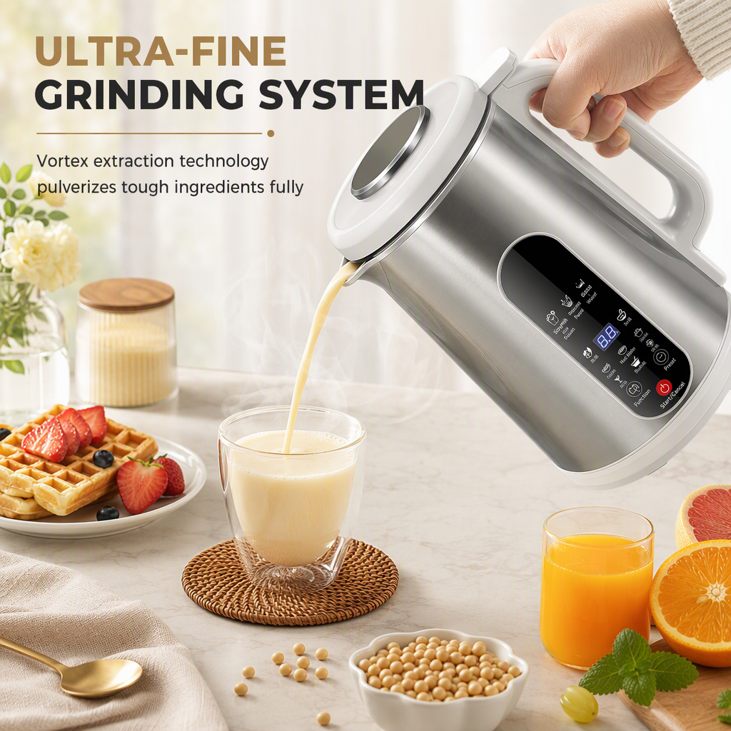 Multifunctionele sojamelkmachine van 304 roestvrij staal en krachtige blender met grote capaciteit, filterloze keukenmachine voor thuisgebruik met slimme timer