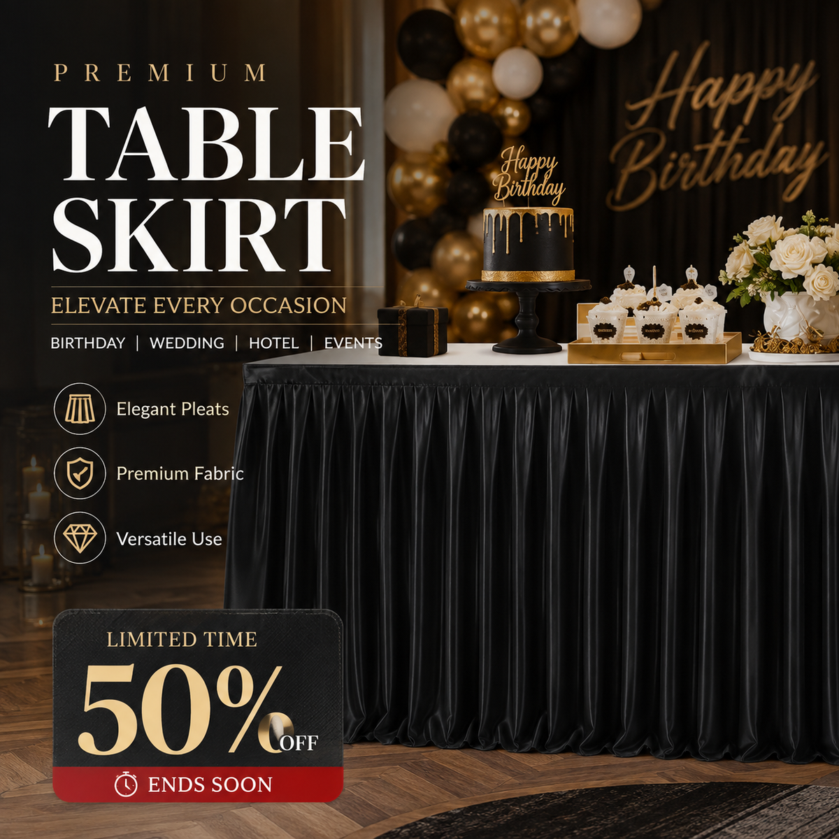 💥 Geplooide tafelrok voor evenementen – Elegante en eenvoudige tafeldecoratie ✨
